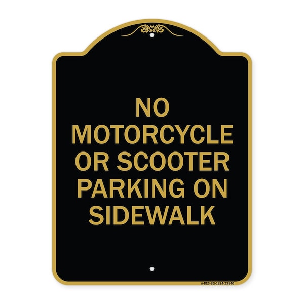 Signmission No Motorcycle or Scooter Parking on Sidewalk, Black & Gold Aluminum Sign, 18" x 24", BG-1824-23840 A-DES-BG-1824-23840 - main